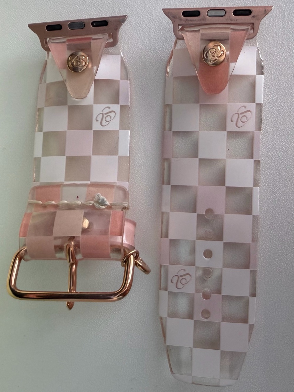 Pink Checkered Waterproof Spark*l Apple Watch Band, size 2 - Picture 3 of 7